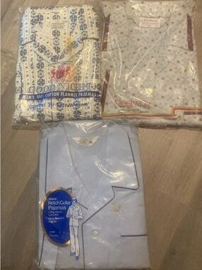 Lot Of 3 Vintage Men’s Pajamas 70’s NIP Size XL -Blues & Gray